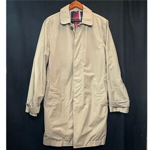 Vintage LL Bean Women's Beige Lightweight Trench Coat Jacket Plaid Lined Small
